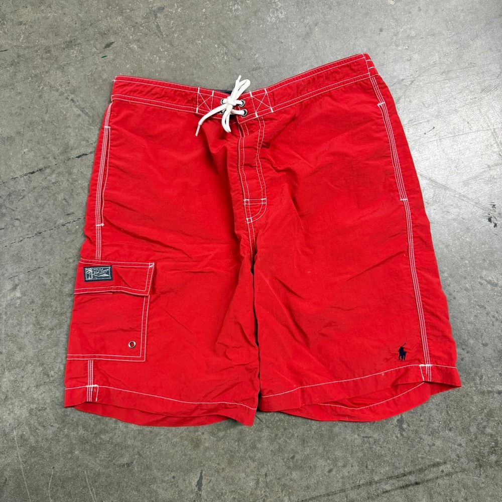Polo Ralph Lauren Mens Red Swim Trunks‎ Cargo Pocket Board Shorts Size M
